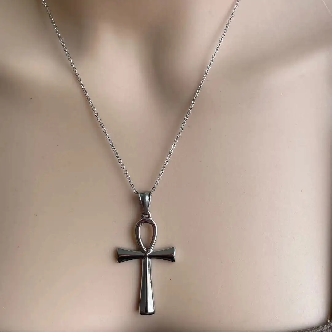 2024 dainty fashion jewelry christian fine gold plated stainless steel jewellery men ankh cross pendant necklace for women