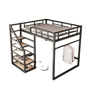 철 작업 높은 침대 빈 단일 상층 더블 레이어 작은 가족 공간 절약 다락방 이층 아파트 침대