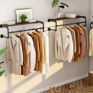 Wholesale <strong>Industrial</strong> <strong>Pipe</strong> Clothing Rack Wall Mounted Wood Shelf <strong>Pipe</strong> <strong>Shelving</strong> Floating Shelves Retail Garment Rack Display Racks - Product Image 2