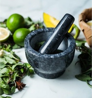 Handgemaakte zwarte marmeren knoflookpers, stenen marmeren vijzel en stamper, keukenaccessoires, fruit- en groentegereedschap, rond, natuurlijk
