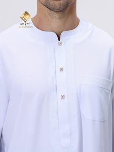 Al Haramain <b>Men's</b> White Cotton <b>Thobe</b> Long Sleeve Round Neck Floor Length Modest Prayer Wear Middle East Style - Product Image 4