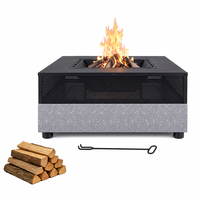 Brasero au charbon de bois MGO au design moderne sans grille de protection, dessus ouvert, base carrée en pierre, mobilier d'extérieur pour jardin et terrasse