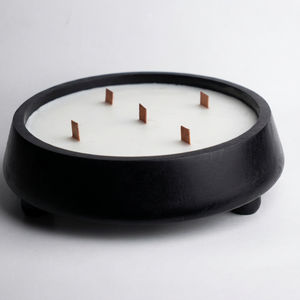 Lanterne ronde en céramique noire faite à la main, biologique, avec cinq mèches, résistante à la chaleur, de haute qualité, décoration d'intérieur pour Noël - Product Image 1