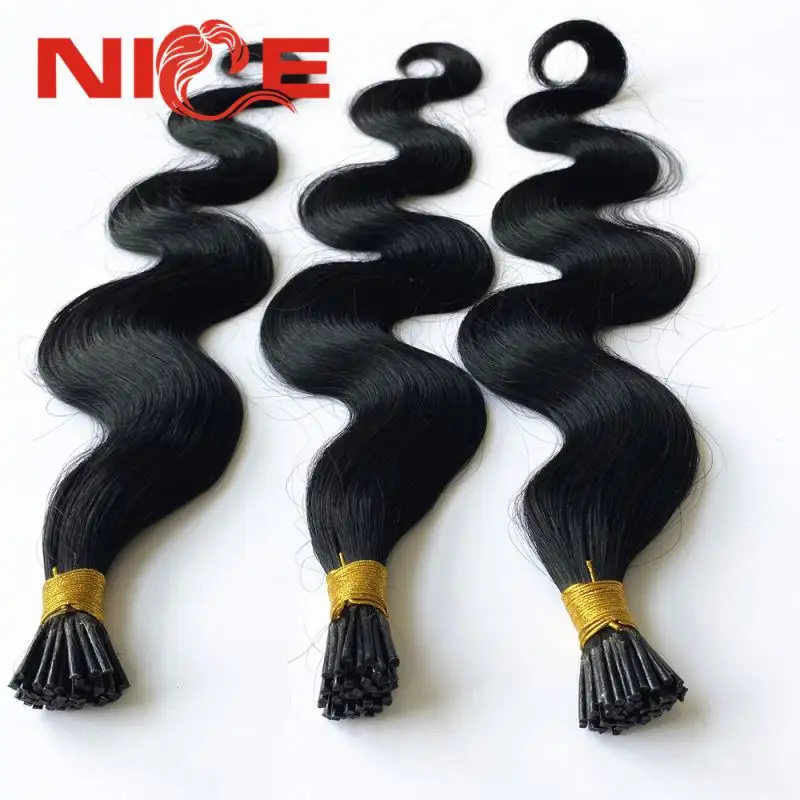 Hitam alami pre-bonded stik I Tip rambut manusia bundel Brasil jumlah besar rambut mikrolink tubuh gelombang i-tip ekstensi rambut