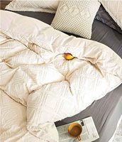 Ensemble de literie 3 pièces beige en jacquard tufté avec housse de couette et taies d'oreiller en microfibre brossée à motif losanges ciselés
