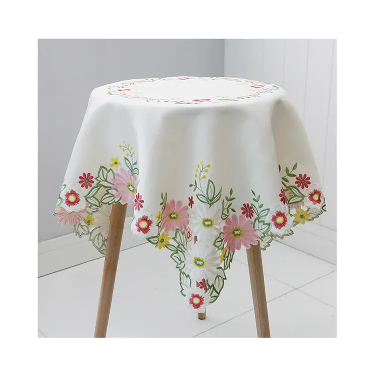 OWENIE Best Seller Low Price Party Green 100% Polyester Overlay Spring Floral Embroidered Tablecloths
