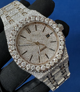 Reloj de Pulsera Hip Hop con Diamantes de Moissanita y Acero Inoxidable, Fabricación India, para Hombre y Mujer, Disponible para la Venta - Product Image 5