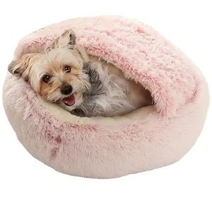 Nid pour animaux de compagnie semi-fermé, solide et écologique, 2-en-1, sac de couchage d'hiver en peluche douce pour petits chiens et chats - Product Image 6