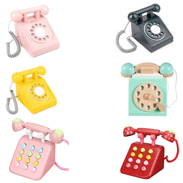 New Simulated Wood -based Antique Turntable Telephone Children Pretend  Phone Toys
