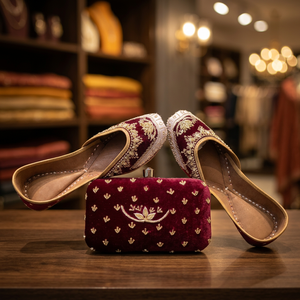 Accesorios de Novia, Zapatos de Cuero Genuino Impermeables para Mujer, Zapatos Bordados a la Moda para Chicas, Diseño Rajastaní, Combinación BS - Product Image 1