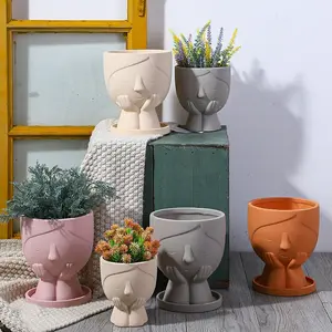 Groothandel Cactus Sappige Keramische Plantenpotten Indoor Decoraties Smiley Gezicht Bloempot Hoofd