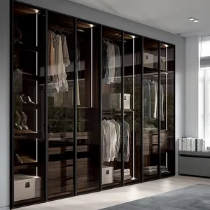 price walk in closet bedroom furniture armoire assembled glass wooden wardrobe with led lighting