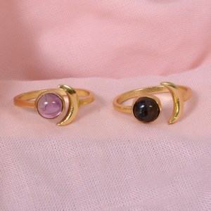 Superventas Open Crescent Moon & Star Anillo de piedras preciosas Hecho a mano Diseñador Plata esterlina Latón macizo Metal para bodas - Product Image 6