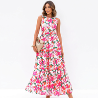 Nouvelle Robe Longue Femme Été 2026 Style Rétro Européen à Motifs Floraux, Manches Courtes, Col en V, Coupe Trapèze, Taille Haute, Lavable, Personnalisable OEM/ODM