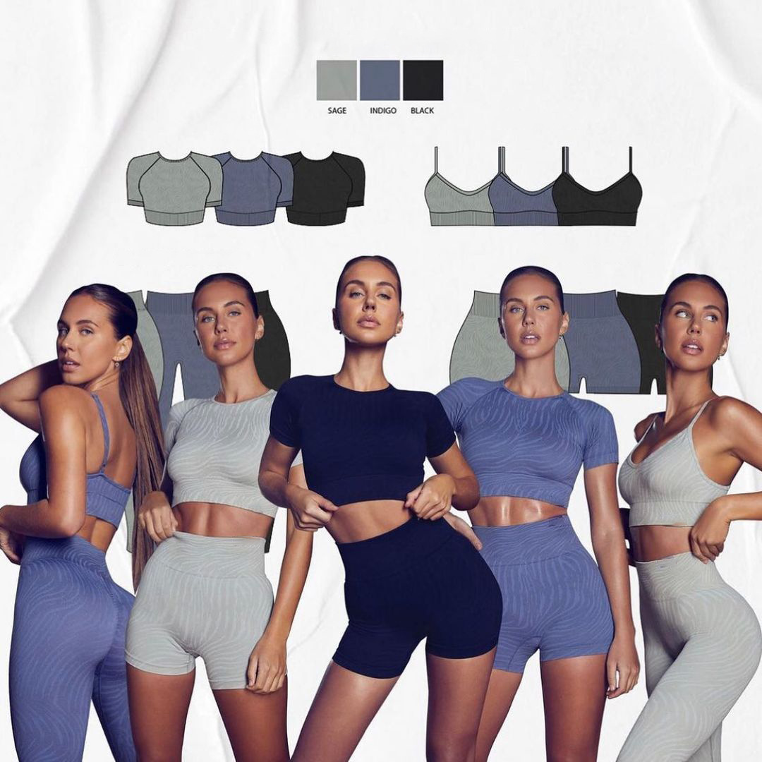 Women's 4-Piece Fitness Sports Set Quick-Drying Bra Shorts Yoga Pants Breathable Solid Elastic Waist Yoga Clothes Front