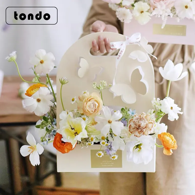 Tondo 2021 Wedding Cake Party Flores 3pcs/bag Butterfly Pattern flower bouquet Carry bag Box