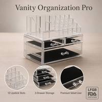 Organisateur de maquillage en acrylique transparent Senny CS 6703, 3 tiroirs, 16 emplacements pour rouges à lèvres, boîte de rangement cosmétique, vente en gros, pour coiffeuse