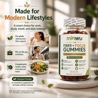 Complément alimentaire digestif pour adultes, végétalien, sans sucre, riche en fibres, oméga-3, sans gluten, prébiotique, gommes Focus, 120 unités, lot de 2