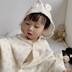 CHEER Hooded Poncho Cotton Candy Cloak Cartoon Cute Infant Bath Cloak Baby Thickened Four-Layer Gauze Bath Towel for Children
