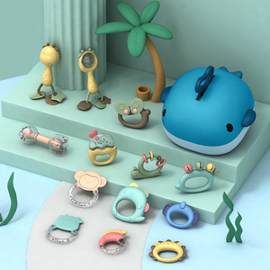 Juguete para la dentición del bebé, caja de almacenamiento con forma de ballena, sonajero de goma suave, 0-1 año, calmante y educativo - Product Image 1