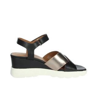 Open Toe D45g0c 043cf sandali con tacco nero/oro comode zeppe con cinturino alla caviglia per la primavera/estate con soletta morbida in PU/gomma - Product Image 4