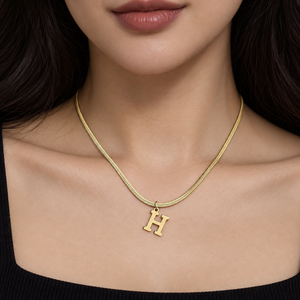 Collar con Colgante de Letra H, Acero Inoxidable, Chapado en Oro de 14K, Cadena de Serpiente, Estilo Minimalista, Unisex, para Uso Diario - Product Image 4