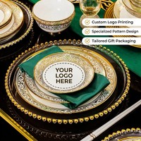 Service de table en porcelaine fine de luxe avec motif arabe doré, assiettes royales en porcelaine pour mariage et Ramadan