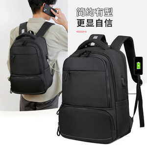 Zhewo Business <b>Backpack</b> 15 Inches Laptop Bag <b>Large</b> Capacity Travel Commuter College Student Schoolbag Solid Color - Product Image 2