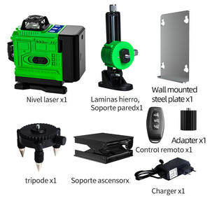 ระดับเลเซอร์สีเขียว 4D 16 เส้น 505-520 นาโนเมตร เกรดอุตสาหกรรม พร้อมขาตั้งกล้องและรีโมทคอนโทรลสำหรับใช้งานกลางแจ้ง - Product Image 1