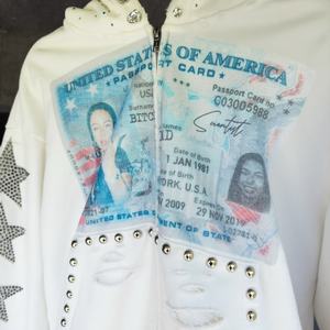 Sudadera con Capucha para Hombre, Estilo Urbano, Felpa Francesa de 420 g/m², Impresión DTG Personalizada, Diseño Cuadrado, Efecto Desgastado, Bordado con Tachuelas, Cierre de Cremallera - Product Image 3