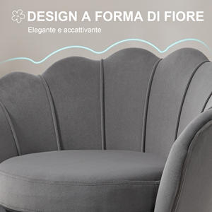 HOMCOM Vintage Design Blue <b>Velvet</b> Armchair, High Back Bedroom <b>Chair</b> 76x67x74cm, <b>Grey</b> - Product Image 4