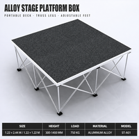 Plateforme de scène portable en aluminium, hauteur réglable 300-1400 mm, 1,22x1,22 m, installation rapide, 750 kg/m, concert en plein air, événement