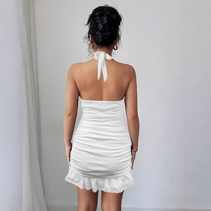 Vestido de Verano Nuevo al por Mayor de Fábrica, Vestido Sexy con Cuello en V Profundo y Plisado para Mujer, Estilo Coreano, para la Playa - Product Image 3