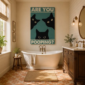 Divertido Cuadro <span class=keywords><strong>de</strong></span> Gato para Baño, Impresión en Lienzo '¿Estás Haciendo Popó?', Decoración <span class=keywords><strong>de</strong></span> Gato Negro Retro Vintage con Ojos <span class=keywords><strong>de</strong></span> Humor, Sin Marco, Regalo para Baño o Aseo - Product Image 2
