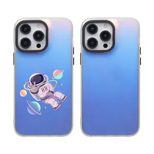 Fundas de teléfono en blanco para impresión UV IMD impresión brillo Arco Iris gradiente láser funda de teléfono fundas de teléfono móvil para iPhone 15 14