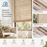Stores tissés sur mesure en lin naturel et rotin, filtrant la lumière, pour le traitement des fenêtres de salon moderne et l'aménagement intérieur