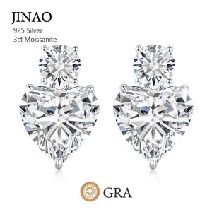 Joyería Clásica de Lujo, Pendientes de Plata de Ley 925 con Moissanita en Forma de Corazón de 3 Quilates VVS1 para Mujer - Product Image 1