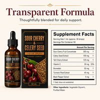 Gouttes botaniques de cerise aigre 50 ml avec graines de céleri, cerise aigre, bromélaïne, curcuma, vitamine C et pipérine – Vente en gros