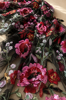 Tissu en maille tricotée jacquard multicolore brodé de sequins pour robes de mariée et de soirée - Matière légère en poly/PET