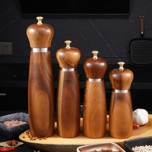 Ensemble moulin à sel et à poivre en bois d'acacia, moulin à poivre en bois avec noyau en céramique réglable pour la cuisine, la cuisson, la salle à manger et la décoration - Product Image 1