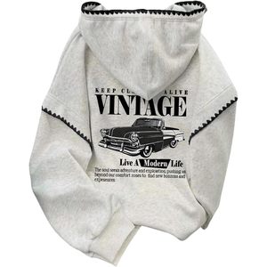 Sudadera con Capucha Extra Grande con Estampado de Auto Clásico para Mujer, Sudadera Transpirable de Manga Larga - Product Image 1