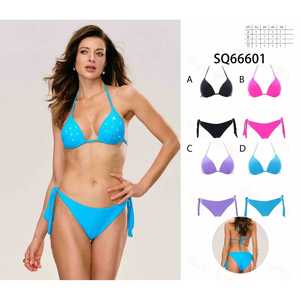 Women Padded Halter <b>Bikini</b> Set Two Piece Summer Beach Swimwear Bra Top Tie Side High Waist Bottom S-XL Wholesale SQ66601 - Product Image 1