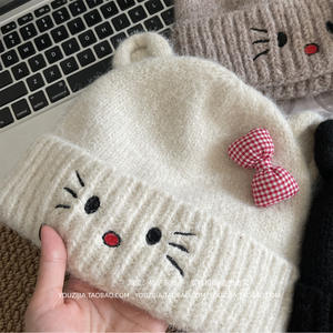 Youzijia – chapeau tricoté pour femme, couleur blanc cassé, 45cm, chapeau chaud d'hiver en laine avec nœud, style coréen - Product Image 1