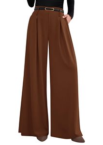 Women's 100% Polyester Breathable High-Waisted Pants Business Casual Office <strong>Trousers</strong> Wide Leg Pant <strong>Elastic</strong> <strong>Waist</strong> <strong>Work</strong> Pants - Product Image 5