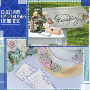 Coffret en bois pour Monsieur et Madame, 60 cartes d'avis de mariage avec stylo de signature, motif floral bleu, décoration pour livre d'or de mariage ou de fête prénuptiale - Product Image 2