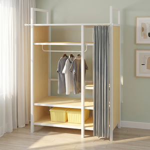 Armoire simple pour chambre d'hôtel ou d'hébergement, en acier forgé et bois, <span class=keywords><strong>avec</strong></span> tringle à vêtements et <span class=keywords><strong>rideau</strong></span> - Product Image 2