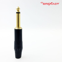 Konektor Audio Hitam TS 1/4" 6.35mm Male Phone Plug, Casing Paduan Seng, Ujung Berlapis Emas, Kontak Paduan Tembaga, 10A 100V