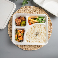Boîtes à clapet biodégradables et compostables jetables en 90 jours, emballage à emporter, 3 compartiments, boîte à repas, boîte tiffin