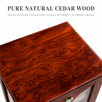 Grand meuble vitrine à cigares en bois et verre avec 4 niveaux de plateaux en cèdre espagnol, hygromètre, serrure et clé, accessoires pour cigares
