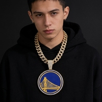 Pendentif emblème d'équipe bleue en alliage serti de diamants, style hip-hop, très vendu, avec chaîne longue de type cubain - Accessoire de haute qualité
